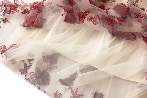 Womens Vintage Tulle Skirt Butterfly Embroidered Midi Skirt High Waist Pleated A-line Skirts Cocktail Swing Skirt2