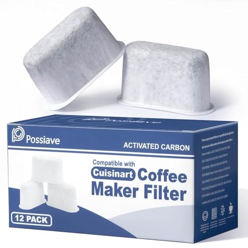 12 Pack Cuisinart Compatible Coffee Filter Replacement by Possiave - Charcoal Water Filter for Cuisinart - Fits all Cuisinart Coffee Machines