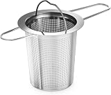 Teesieb für losen Tee – feinmaschiges 304-Edelstahl Teeei für losen Tee mit Deckel und klappbaren Griffen für ein sauberes, rückstandsfreies Aufbrühen, rostfreies Teesieb für Tasse und Teekanne2er Set