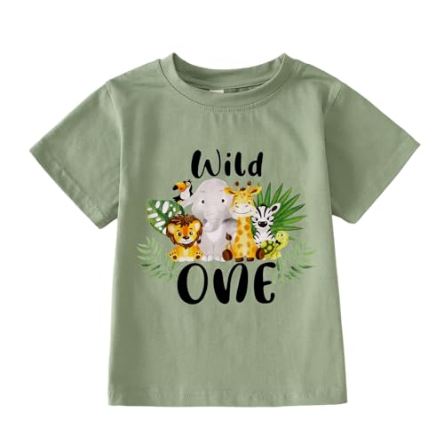 GLIGLITTR Wild One 1st Birthday Shirt for Baby Boy Girls One Year Old T-Shirt B-Day Party Outfits Cute Short Sleeve Tee Tops(12M,Green2)