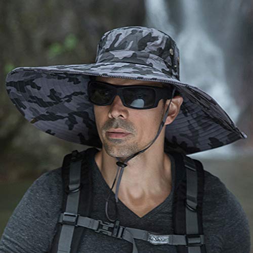 Image of HUAMULAN Wide Brim Sun Hats Men and Women Bucket Safari Fishing Hat for Hiking Garden Lawn Work Camping Outdoor