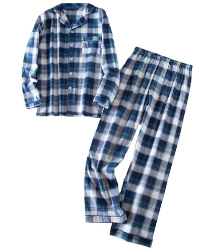 Men's Soft Flannel Cotton Pajama Set Basic Lounge Sets 2 Piece Button Down Shirt and Pant M-XL