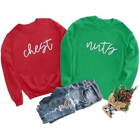 KIDDAD Christmas Sweatshirt Matching Couple Sweater - Chest and Nuts Pullover Merry Christmas Tee Casual Long Sleeve Apparel Cover