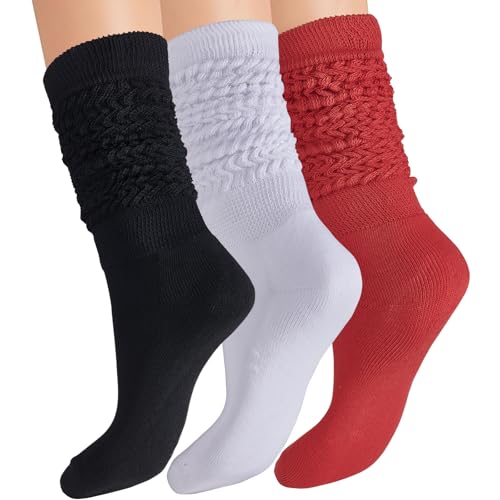 3 Pairs Slouch Socks for Woman Long Scrunch Socks Thick Knit Knee High Boot Socks Size 5-11