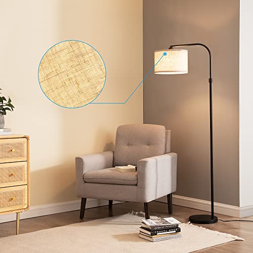 Edishine Modern Arched Floor Lamp, Standing 62" Arc Tall Lamp With Adjustable Linen Lampshade, Black Corner Reading Light For Living Room, Bedroom, Office (Black) #TOP4