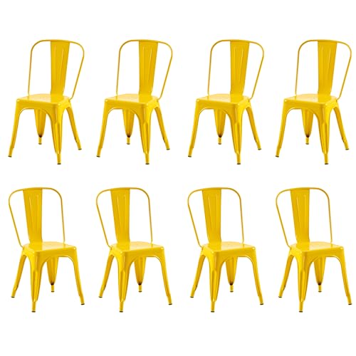 Image of Metal Dining Chairs with Backrest, Stackable, Yellow, 8 Pack | Easy Assembly, Non-Slip Feet, 330 lb Capacity, Kitchen, Restaurant, Cafe, Pub, Covered Patio