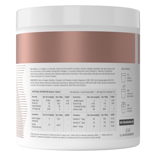 hk vitals Skin Radiance Marine Collagen Supplement (Orange & Watermelon,2 X 200 G) & Sipper Bottle (Grey,300 Ml) Combo Pack|With Vitamin C & E|Powder,3 Count,25 Servings