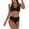 Ekouaer Bikini Damen Set Badeanzug Bauchweg Zweiteiler High Waist Bademode Bikinis Neckholder, Schwarz, L