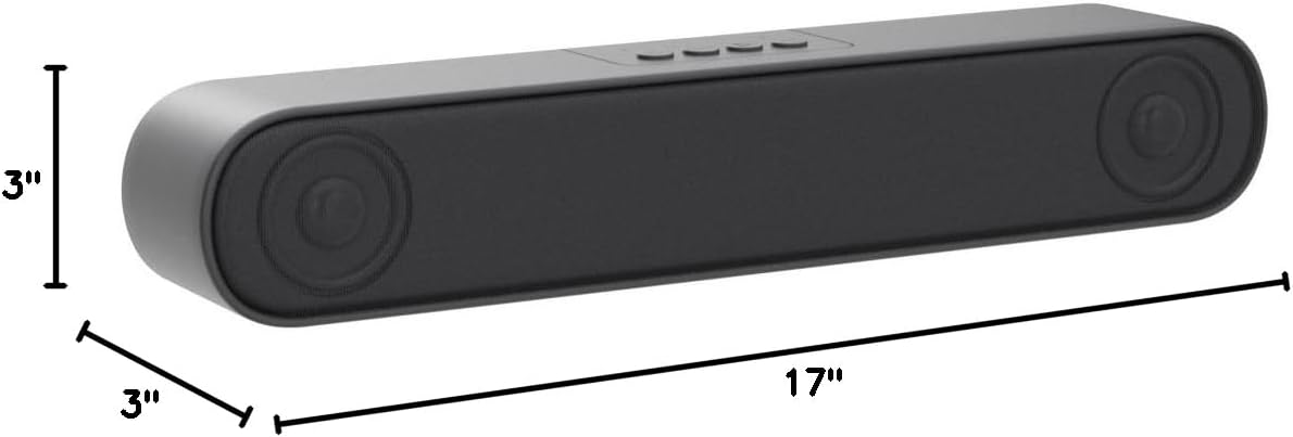 Dimensions of the LENRUE speaker: 3 inches deep, 17 inches wide, 3 inches high