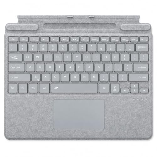 Wireless Bluetooth Keyboard for Microsoft Surface Pro 11/10/9/8/X, US Layout Ultra-Slim Type Cover with 7-Color LED Backlit & Multi-Gesture Touchpad & Pen Holder, Built-in Battery, Grey Leather