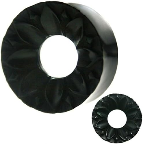 Jewelry Avalanche Carved Flower Black Hollow Double Flare Organic Ear Tunnels
