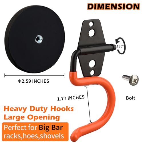 MUTUACTOR Magnetic Broom Holder,Non-Slip Garage Storage Hooks Heavy Duty,Strong Metal Hooks Magnetic Tools Holder for Snow Shovels Garage Racks Garden Hoes in Garden Warehouse(2Pack,Orange) - Thumbnail 5
