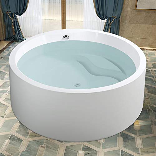 Vanity Art 59 Inch Freestanding Acrylic Bathtub Modern Stand Alone Soaking Tub with Chrome Finish UPC Certified Round Overflow Pop-up Drain VA6810