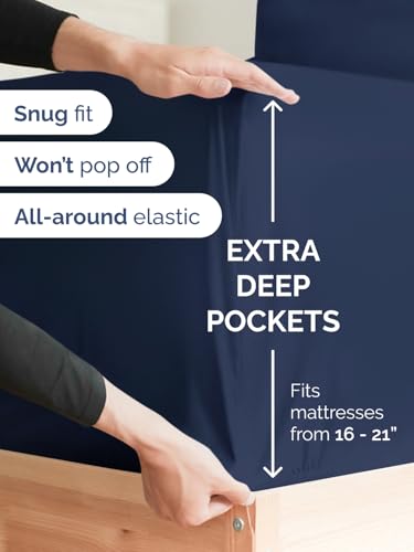 Image of Extra Deep Pocket Twin Size Sheet Set - 3 Piece Breathable & Cooling Bed Sheets - Hotel Luxury Bedding with 16 to 21 inch Extra Deep Pockets - Soft, Fade and Wrinkle Resistant - Oeko-Tex - Navy Blue