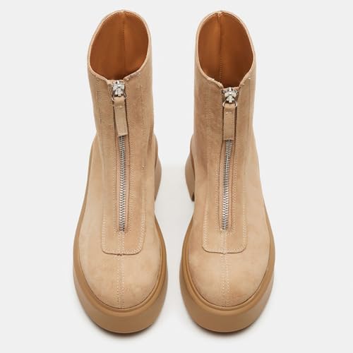 Women's Platform Ankle Boots Leather Boot Chelsea Booties Block Heel Round Toe Short Combat Boots Comfortable Zipper Winter Snow Boot Casual Dessy3