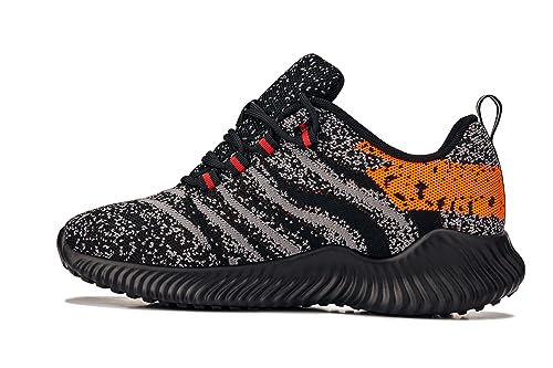 Image of CALTO Men's Invisible Height Increasing Elevator Shoes - Pumpkin Orange /Black /Grey Ultra Lightweight Sporty Sneakers - 2.6 Inches Taller - Q219 - Size 10 D(M) US