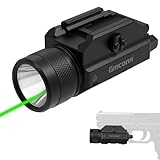 Gmconn 1250 Lumen Tactical Flashlight Green Laser Light Combo, Rechargeable Pistol Light with Strobe/Momentary Compatible with Picatinny