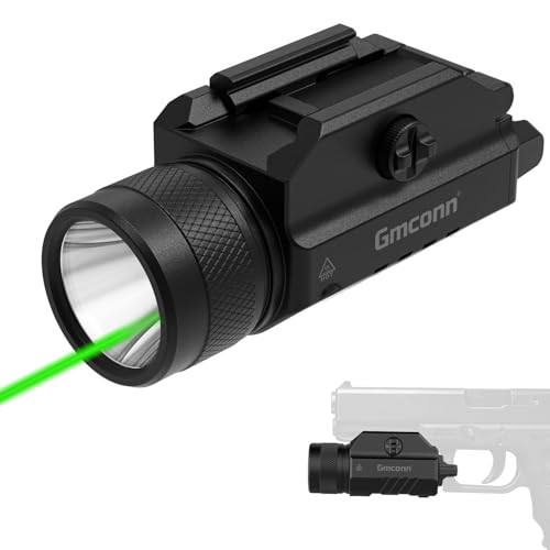 Gmconn 1250 Lumen Tactical Flashlight Green Laser Light Combo, Rechargeable Pistol Light with