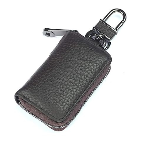 EXKOKORO Leather Car Key Case Holder Auto Car Key Chain Protector Cover Zipper Bag Car Remote Key Fob for Car(Brown) Cover