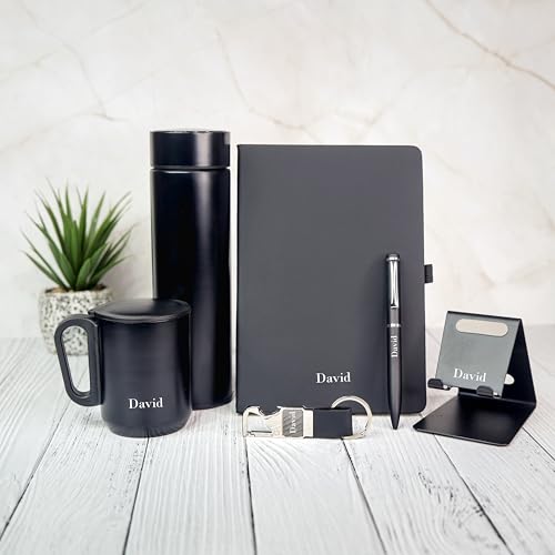 Image of Personalised 6 in 1 Corporate Gift Set which Includes Diary,Keychain,Coffee Mug, Pen, Water Bottle & Mobile Stand Gift Set for, Employee of The Month, Corporate Gift for Clients