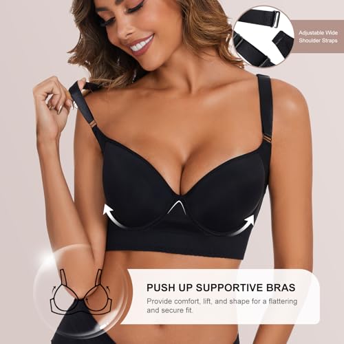 Push Up Bra for Women, Full Back Coverage Bras Deep Cup Hide Back Fat Smoothing Seamless Underwire T-Shirt Shecurve Bras3
