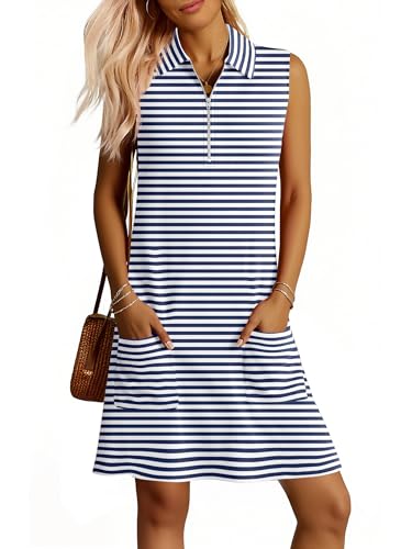 Image of ANRABESS Womens Summer Dresses Casual Sleeveless Ribbed Half Zip Polo Collar Tshirt Dress 2026 Spring Tunics Short Sundress