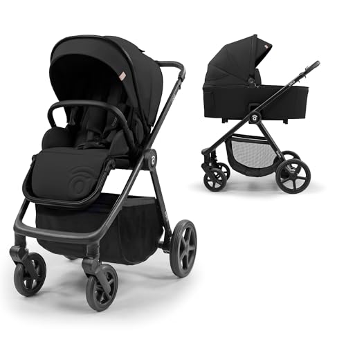 ASALVO Carrito Bebé 2 en 1 con Capazo y Silla de Paseo – Hasta 22 kg – Plegado Libro Compacto, Suspensión Total, Arnés 5 Puntos – Dúo Coco Negro