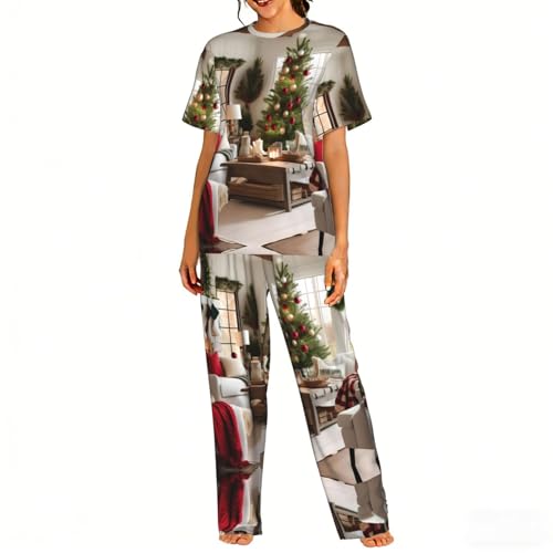 Pyjama doux à imprimé de Noël pour femme ensemble confortable