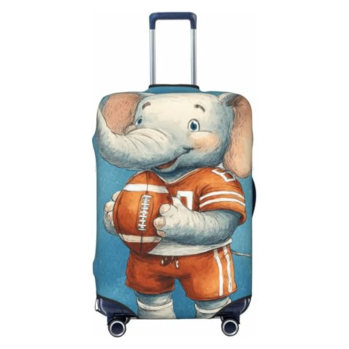 Cute Cartoon Elephant American Football Elastic Travel Luggage Covers Dustproof Scratch-Resistant Suitcase Protector Fit 22-24 Inch
