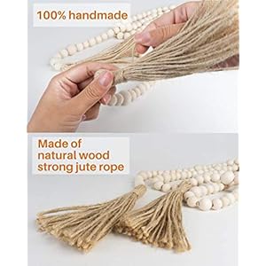 Wood Bead Garland with Tassels, 72 Inch Natural Wooden Beads Garland, 6 Feet Handmade Boho Farmhouse Decor, Coffee Table Decor Wood Bead Garland with Tassels 72 Inch Natural Wooden Beads Garland 6 Feet Handmade Boho Farmhouse Decor Coffee Table Decor