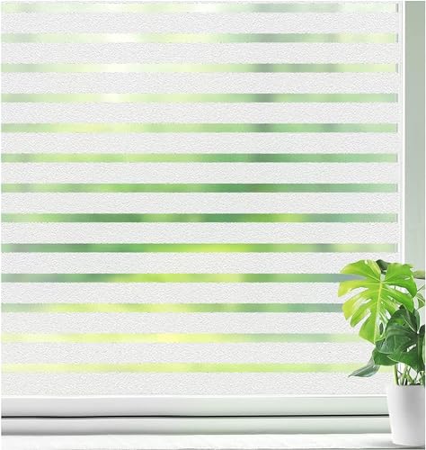Qualsen Vinilo Cristal Ventana No Se Adhiere Vinilo Ventana Privacidad Decorativas Rayas Esmeriladas Vinilos para Ventanas la Oficina Salón Cocina (44.3 x 200 cm, Raya Mediana)