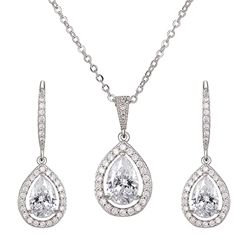 Sweetv Crystal Teardrop Wedding Jewelry Sets For Brides Birdesmaids, Rhinestone Cubic Zirconia Bridal Necklace And Earrings Jewelry Sets For Women, Prom Costume Jewelry Bridesmaid Gifts #TOP10