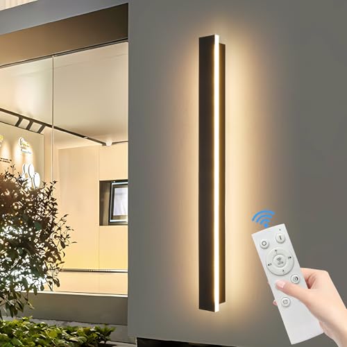 Mikeru 120CM Dimmable Wall Lights, Downlight Wall Strip Light IP65 Outdoor Long Strip Porch Light 3000k/4500k/6000k Outside Wall Lights with Remote Control 10% to 100% for Dressing Tables
