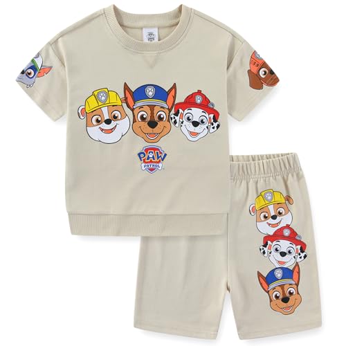 Paw Patrol Boys French Terry Short Sleeve T-Shirt and Short Set for Toddler and Big Kids