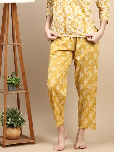 Image of KRYPTIC Women's 100% Pure Cotton Woven Pyjama | Mid Rise Relaxed Fit Full Length Nightwear Pant with Elasticated Drawstring Waistband & Side Pocket | Comfortable Lounge, Sleepwear & Casual Bottom Wear