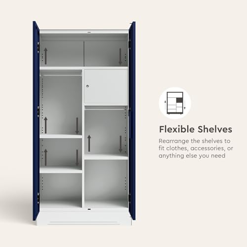 Image of Interio by Godrej Wardrobe Slimline 2 Door Steel Almirah (Digital Printed Midnight Blue and Matte Alpine White) Wardrobe for Clothes, 1 Year Warranty, Locker, 4 Shelves