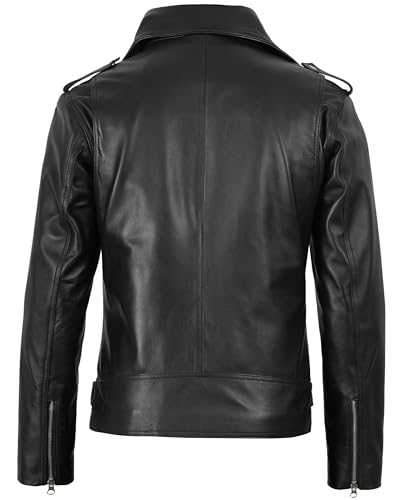 Image of fjackets Men's Biker Leather Jacket - Real Lambskin Leather Motor Style Jacket for Men - Asymmetrical Zip Jacket