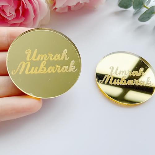 Décorations cupcakes Umrah Mubarak lot de 12 breloques de gâteau miroir
