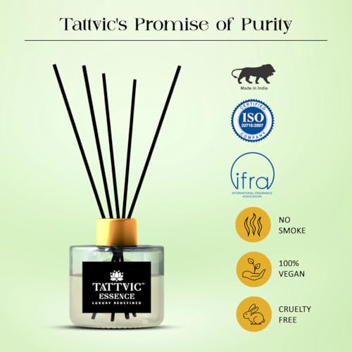 Image of Lemongrass Reed Diffuser Set by Tattvic Essence | 6 Fiber Reed Sticks Free | Stress Relief & Aromatherapy | Long-Lasting, Smoke-Free Air Freshener for Bedroom & Bathroom| Ideal for Gifting | 120ml