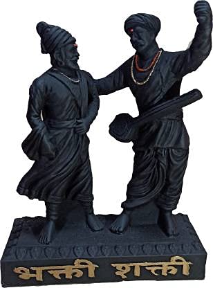 Image of Stone Bhakti Shakti Resine Shivaji Maharaj and Shant Tukaram Maharaj Idol (8 Inch, Black)