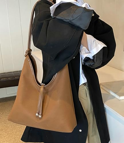 PU Suede Tote Bag Women 2025 Vintage Fall Winter Commuter Shoulder Handbag Bucket Bag Retro Dull Polish3