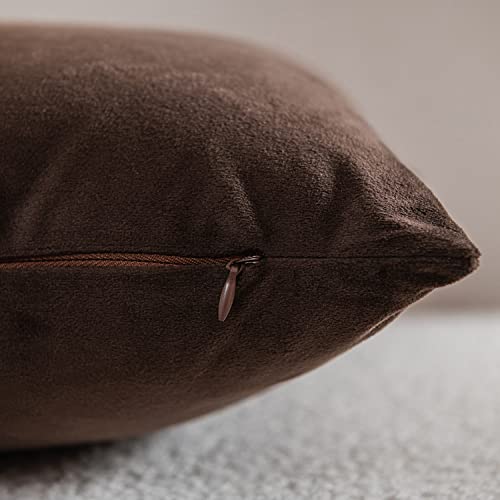 DEZENE Decorative Pillow Cases 20x20 Chocolate Brown: 2 Pack Cozy Soft Velvet Square Throw Pillow Covers for Farmhouse Home Decor - Thumbnail 2