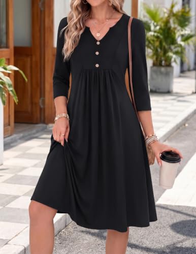 Image of Zeagoo Womens Dresses 3 /4 Sleeve Casual Fall A Line Midi Dress with Pockets