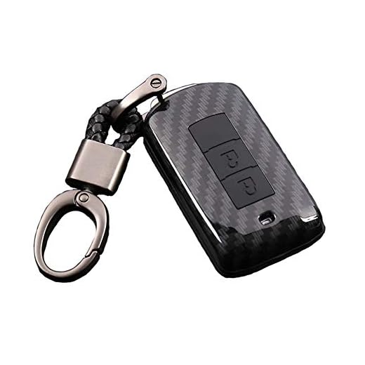 Happyit ABS Cubierta de Fibra de Carbono + Silicona Caso de la Cubierta de la Llave del Coche Llavero para Mitsubishi Outlander Lancer 10 EX Pajero Sport ASX RVR L200 2 3 Botones