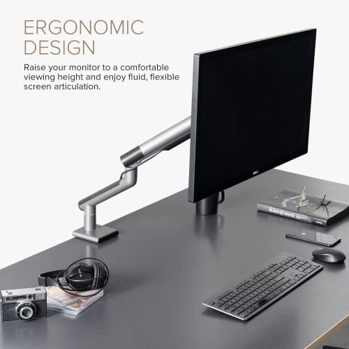 Pout - E12 Single Ultrawide Monitor Arm - Adjustable Full Motion Tilt Swivel Rotate Spring Desk Mount Stand - Clamp & Grommet Base - Supports 4-20Lbs 75X75Mm 100X100Mm 17-32 Inch Display (Grey/Black) #TOP5