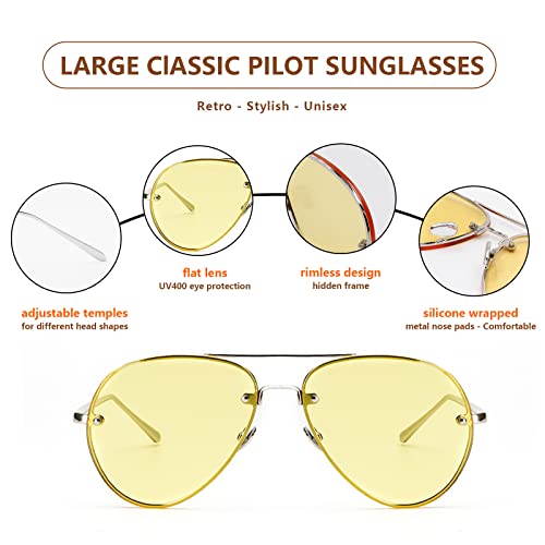 Image of Xpectrum Classic Double Bridge Metal Aviator Sunglasses for Women Men Trendy Retro UV400 Rimless Sun Glasses