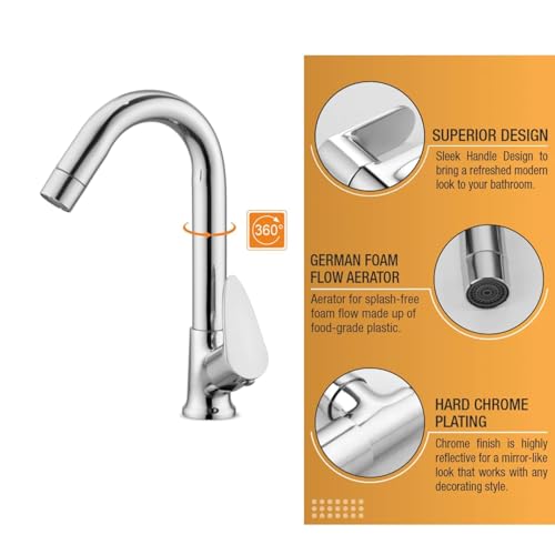 Image of ESOW Kitchen Drinking Water Faucet, 100% Stainless Steel, Swan Neck Tap Basin | Sink Faucet 360 Swivel | Table Top Pillar Cock | Tap Sink for Home, Bathroom & Office (Soft)