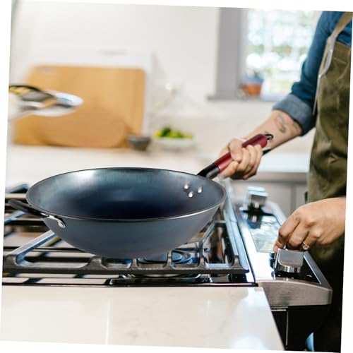 Wok tradicional de hierro con mango de madera y superficie antiadherente miniatura 6