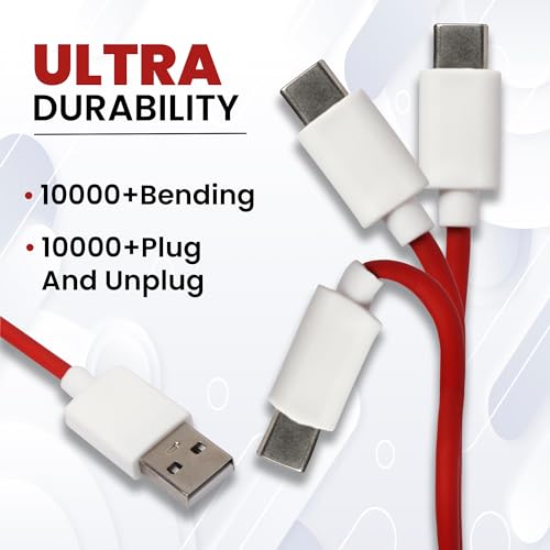 Image of 65W Type C Cable Compatible with Oneplus Charging Cable WARP /Dash C Type Cable Fast Charging, 10000+ Bends Lifespan Compatible with One Plus 8T /8 /8pro /7 Pro / 7T / 7T Pro Nord /6 /5 /3 - (1 M, Red)