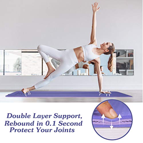 KOFFOTA Yoga Mat Non Slip TPE Yoga Mats, 1/4 inch Eco Friendly Fitness Exercise Mats for Yoga, Workout Mats with Carry Strap and Bag, Pilates and Floor Exercises Lavender - Thumbnail 3